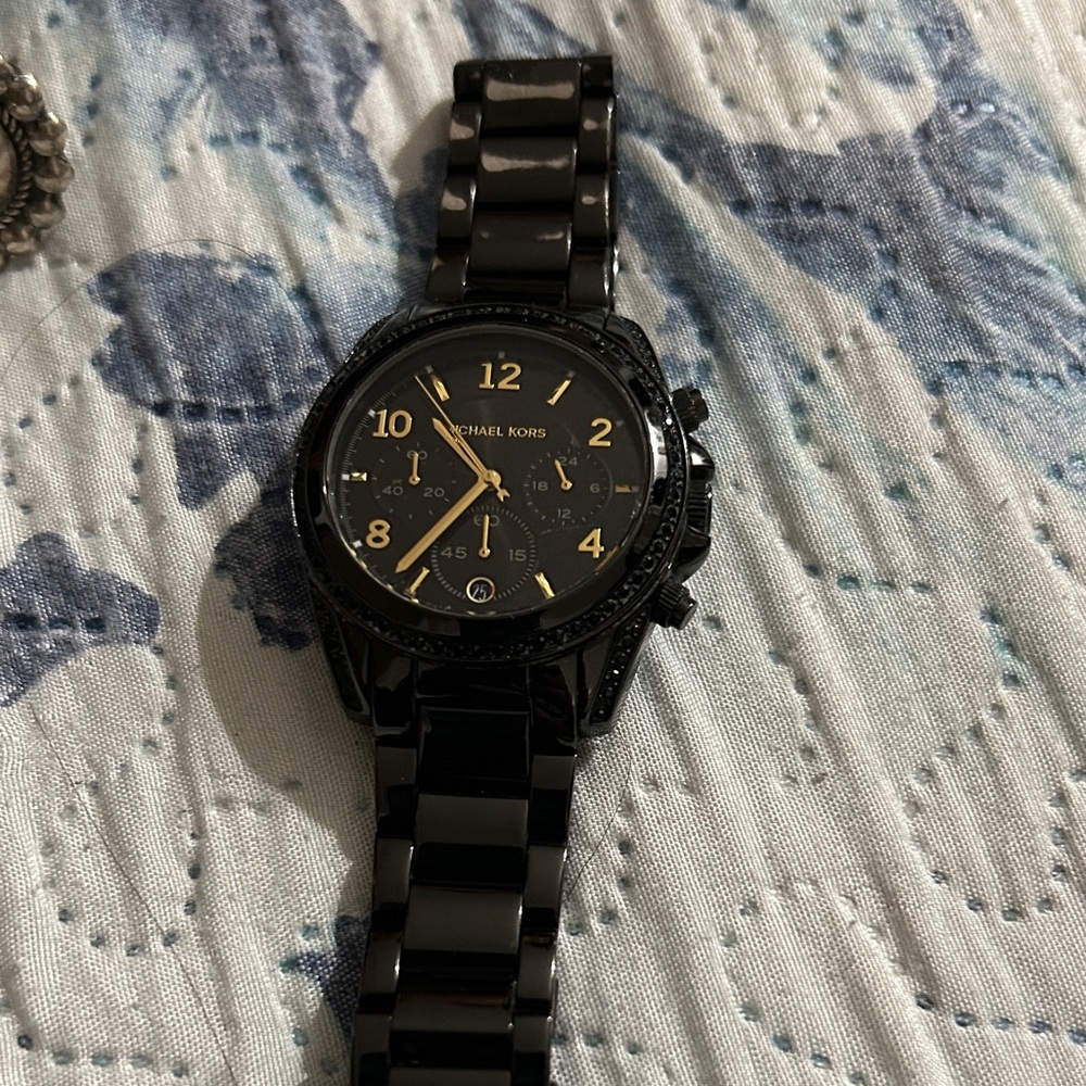Michael Kors Black and Gold Chronograph Watch